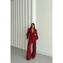 Soonaksesuar Modal 4 Düğme Astarsız Ceket - Pantolon Takım - Bordo Bordo