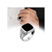 İpek Silver 925 Ayar Gümüş Dikdörtgen Siyah Oniks Taşlı Sade Erkek Yüzük