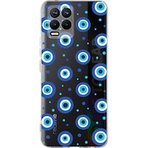 Realme 8 İle Uyumlu 1mm Slim Fit Nazar Boncuğu 1 Baskılı Şeffaf Kılıf
