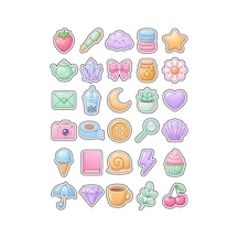 30 Adet Sevimli Objeler Sticker Seti - Ajanda Defter Ve Scrapbook İçin Çok Renkli
