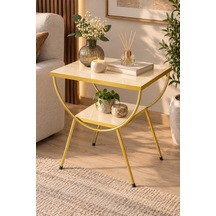 Sulorahome Gold Metal Yan Sehpa Krem Komodin Krem - Altın