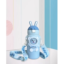 Mavi Tavşan Kulaklı Çocuk Termosu Paslanmaz Çelik Mavi