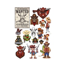 Kowboy Vahşi Batı Sticker Set-1 14 Parça Telefon, Tablet, Defter, Laptop Sticker