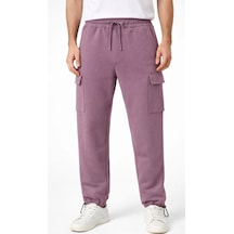 Erkek Baggy 3 İplik Kargo Cepli Eşofman Altı Ayarlanabilir Paça Pantolon - Gül Kurusu