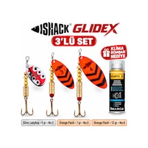 Fishack Glidex 3'lü Döner Kaşık Seti + Klima Bombası - Silver Ladybug 5 Gr No:2 + Orange Flash 7 Gr No:3 + Orange Flash 12 Gr No:4