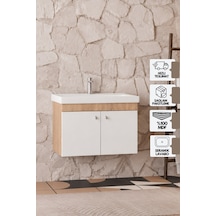 Milano 80 Cm, Lavabolu Alt Banyo Dolabı, Kapaklı Banyo Dolabı, Seramik Lavabo Dahil, Mdf Beyaz - Sonomo