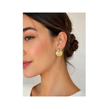 Taşlı Yelpaze Model Gold Küpe Şık Tasarım Kadın Küpe Altın