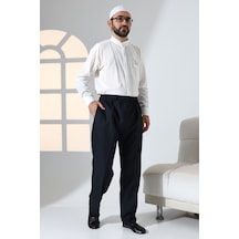 Erkek Rahat Kesim Beli Lastikli Cepli Hac Ve Umre Kumaş Şalvar Pantolon - Lacivert Krk Lacivert
