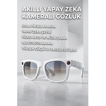 Beyaz Yapay Zeka Akıllı Gözlük Kamera Mikrofon Bluetooth Premium Çerçeve