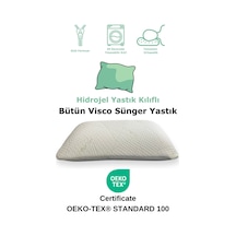 Rudu Hidrojel Hydrogel Kılıf Visco Visko Bütün Sünger Yastık 60x40x15 Cm 1350 Gr Omuz/boyun Destekli Beyaz - Yeşil