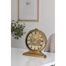 Premium Serisi Modern Kadranlı Döner Çarklı 32x28 Cm Ev Ve Ofis Masa Ve Duvar Saati Roma Rakamlı Harita Baskılı Gold Açık