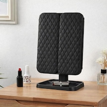 Büro Ev Ofis Makyaj Keyfi İçin Şarjlı Siyah 2 Kapaklı 3mod Dokunmatik Led Ayna Çok Renkli