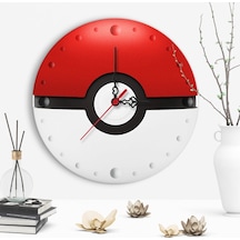 Dekoratif Pokemon Ball Tasarımlı Ahşap Duvar Saati - 1 Çok Renkli