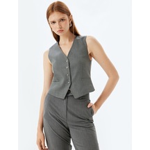 Koton Blazer Yelek Düğmeli V Yaka Slim Fit Gri 5wak20042uw Gri