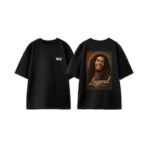 Thewert Bob Marley Legend Tasarım Sırt Baskılı Pamuk Siyah Oversize T-shirt
