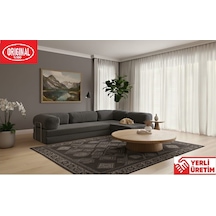 Herev 300x200 Süngerli Köşe Koltuk Takımı Fitilli Kadife Kumaşlı Yatak olabilir Şark Köşe Antrasit