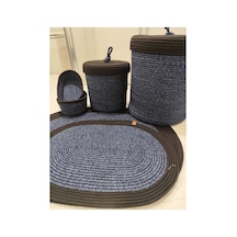 Jüt Hasır 6 Lı Banyo Paspas Takımı Bohem Tarzı Paspas:50x80/ 40x60 /çamaşır Sepet 40x36 ,25x26 Kırçılmavi Siyah Kırçılmavi Siyah