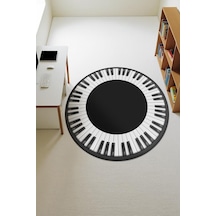 Piano Desenli Yuvarlak Dijital Baskı Kaymaz Tabanlı Halı H0333 Renkli