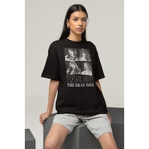 The Eras Tour Yazılı Unisex Tişört, Oversize Taylor Swift Tişört Siyah