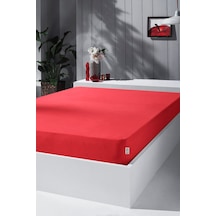 Penye Lastikli Çarşaf, Tek Kişilik , Kırmızı, Pamuk-elastan Örme Kumaş, 230 Gr/m² Kırmızı