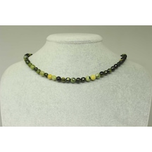 Peridot (Zebercet) Taşı Koyu Renk Faset Kesim Kolye (Klipsli) Siyah