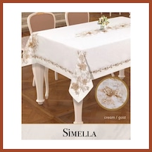 Bezos Simella Model Krem-god Detay 160x300 Cm Keten Masa Örtüsü Modern Tasarım Pro