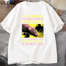 Flood Of Style Peynir Teslim Komik Meme T-shirt Adam Giysileri Japon Sıçan Grafik T Shirt Erkek Kadın Rahat Beyaz