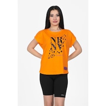 Nrnv Baskılı Kesik Kol Tshirt Oranj-oranj Turuncu