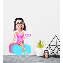 Kişiye Özel Bayan Doğum Günü Karikatürlü Duvar Sticker 50X70CM N11.1324