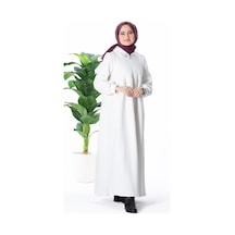 Sevitli Beli Büzgülü 3 İplik Elbise - Beyaz-1402-gül Kurusu Gülkurusu