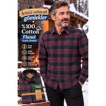Eren Style Flanel Kışlık Pamuklu Tek Cepli Düğmeli Yaka Gömlek Regular Kalıp Bordo