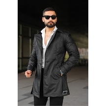 İçi Kürklü Slim Fit Uzun Deri Ceket Siyah Deri Krkl