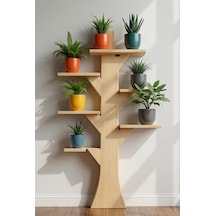 Woodtrend Ağaç Formlu 7 Raflı Ahşap Çiçeklik Sak Sılık - 120 Cm Kitaplık & Dekoratif Raf Bej