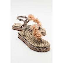 Luvishoes Santra Koyu Bej Parmak Arası Kadın Sandalet Koyu Bej