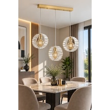 Modern Premium Gold Camlı Led 3 X E27 Duy Sarkıt Salon Mutfak Yemek Odası Avizesi 60w