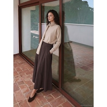 Lcw Modest Kahverengi Beli Lastikli Gabardin Kloş Etek