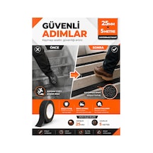 25mm X 5 Metre Siyah Kaydırmaz Bant Güçlü Yapışkanlı Merdiven, Rampa Ve Islak Zemin Güvenlik Bandı