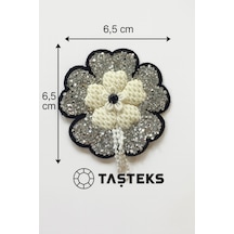 Ütülenebilen Veya Sticker Olarak Kullanılabilen Kristal Taş Süslemeli Örgü Aplik Çiçek