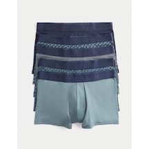 Marks & Spencer 5’li Geometrik Desenli Boxer Seti T14006139A Mavi