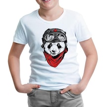 A Panda With A Bamboo İn The Mouth Beyaz Çocuk Tshirt 001