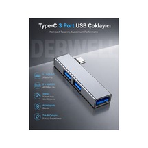 Type-c Usb Hub Çoklayıcı 3 Portlu Çevirici Adaptör Alüminyum Kasa 5gbps Sürücüsüz Tak Çalıştır Usb 3.0 Ve Usb 2.0 Dönüştürücü Pc Mac Tablet Destekli