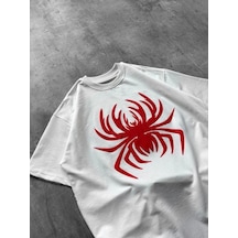 Freedom Storee Erkek Örümcek Baskılı Tişört Kısa Kollu Bisiklet Yaka T-shirt - Beyaz Çok Renkli