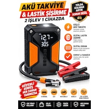 Fürtger Frt-4 Ü 1 Arada Dijital Göstergeli Powerbank Led Fener Hava Kompresörü Şarjlı Akü Takviye Cihazı