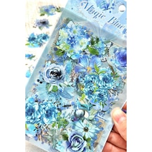Kolbi Craft 6 Sayfa 60 Adet Şeffaf Büyük Mavi Çiçek Sticker Bullet Journal Scrapbook Laptop Aja 1