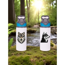 Kurt Baskılı 2'li Pipetli Matara Suluk 650 Ml Beyaz