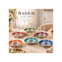 6 Kişilik 12 Parça Renkli Çay Takımı, Gold Detaylı Modern Tasarım çok renkli