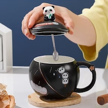Kapaklı Panda Temalı Kupa Bardak-siyah