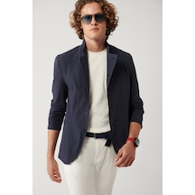 Avva Erkek Lacivert Dik Yaka Cepli Astarsız Lightweight Blazer Comfort Slim Fit Ceket A41y4028