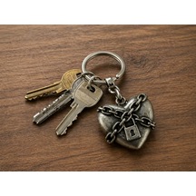 Gotik Kalp Kilit Zincirli Metal Anahtarlık Unisex Gümüş Renk