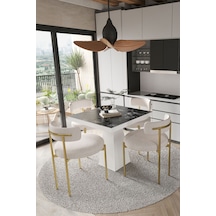 Avvio Arona Beyaz Lake Mdf Ayak 90x90 Yemek Masası Mutfak Masası 4 Kişilik Masa Takımı Teddy Sandalye Siyah Mermer Avvio9882